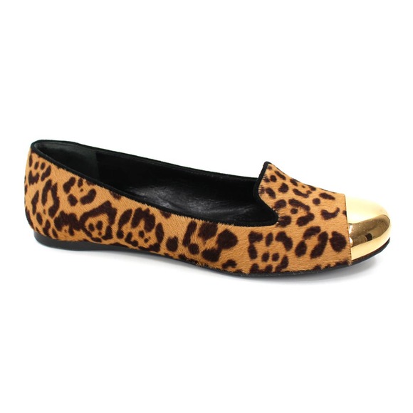 Yves Saint Laurent Evelyn Brown Leopard Print Calf Hair Gold Toe Flats 37.5 YSL - Picture 1 of 8